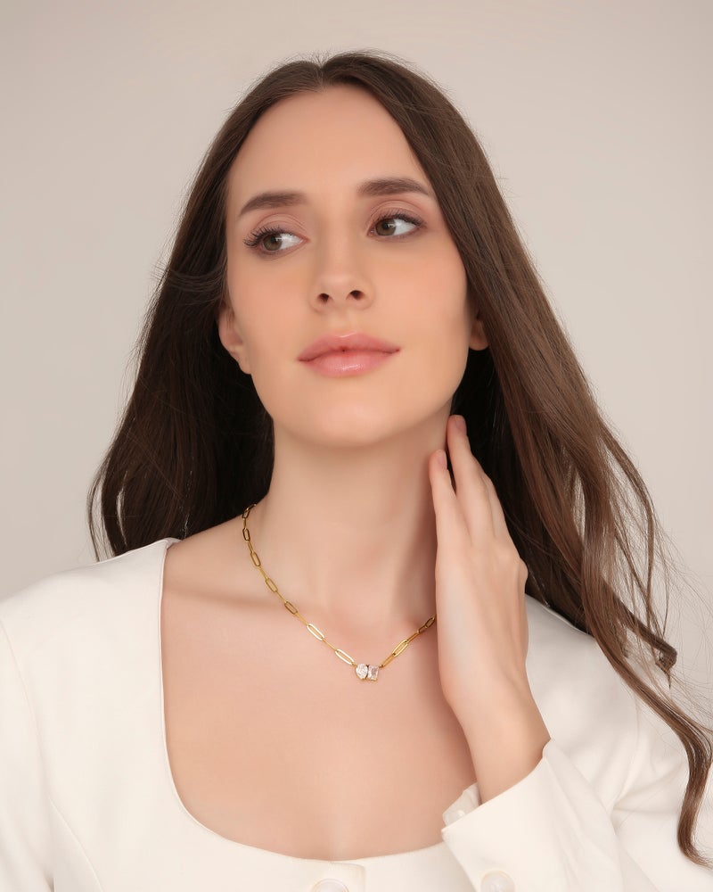 TAAHIRA Double Stone 18kt Gold Plated Necklace - Image 4